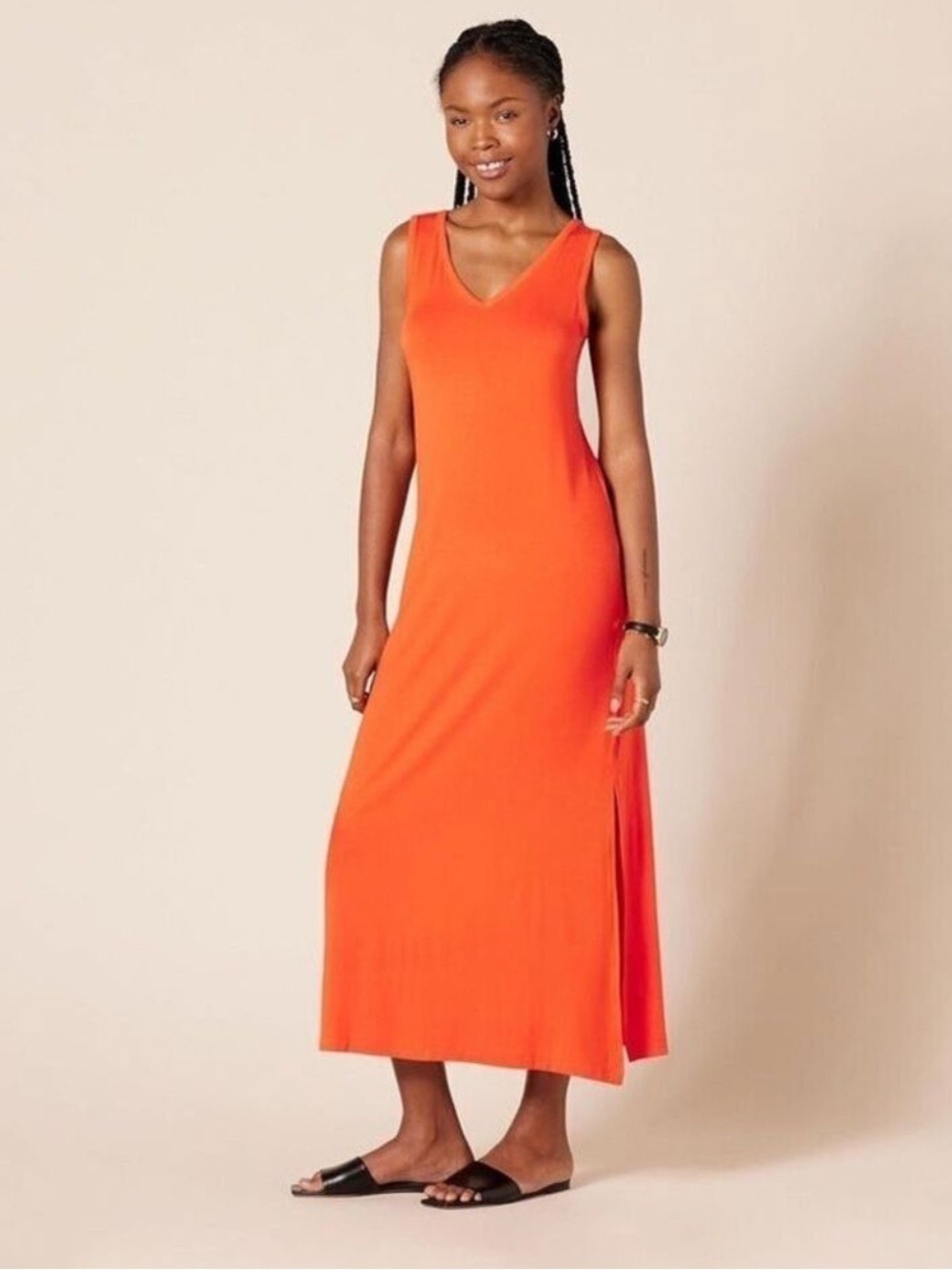 Amazon Essentials Jersey V-Neck Tank Maxi Length Summer Casual Orange Dress